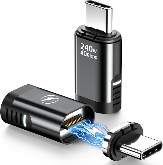 USB C Magnetic Adapter 240W, 2 Pack, 24 Pin Straight USBC 4 40Gbps 8K 60Hz
