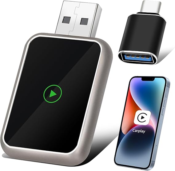 Wireless CarPlay Adapter, for iPhone,2016+ Cars, Factory Wired CarPlay, Bluetooth 5.3, 5.8GHz, Automatic Connection, Aluminum Design, USB/Type-C, Lag-Free