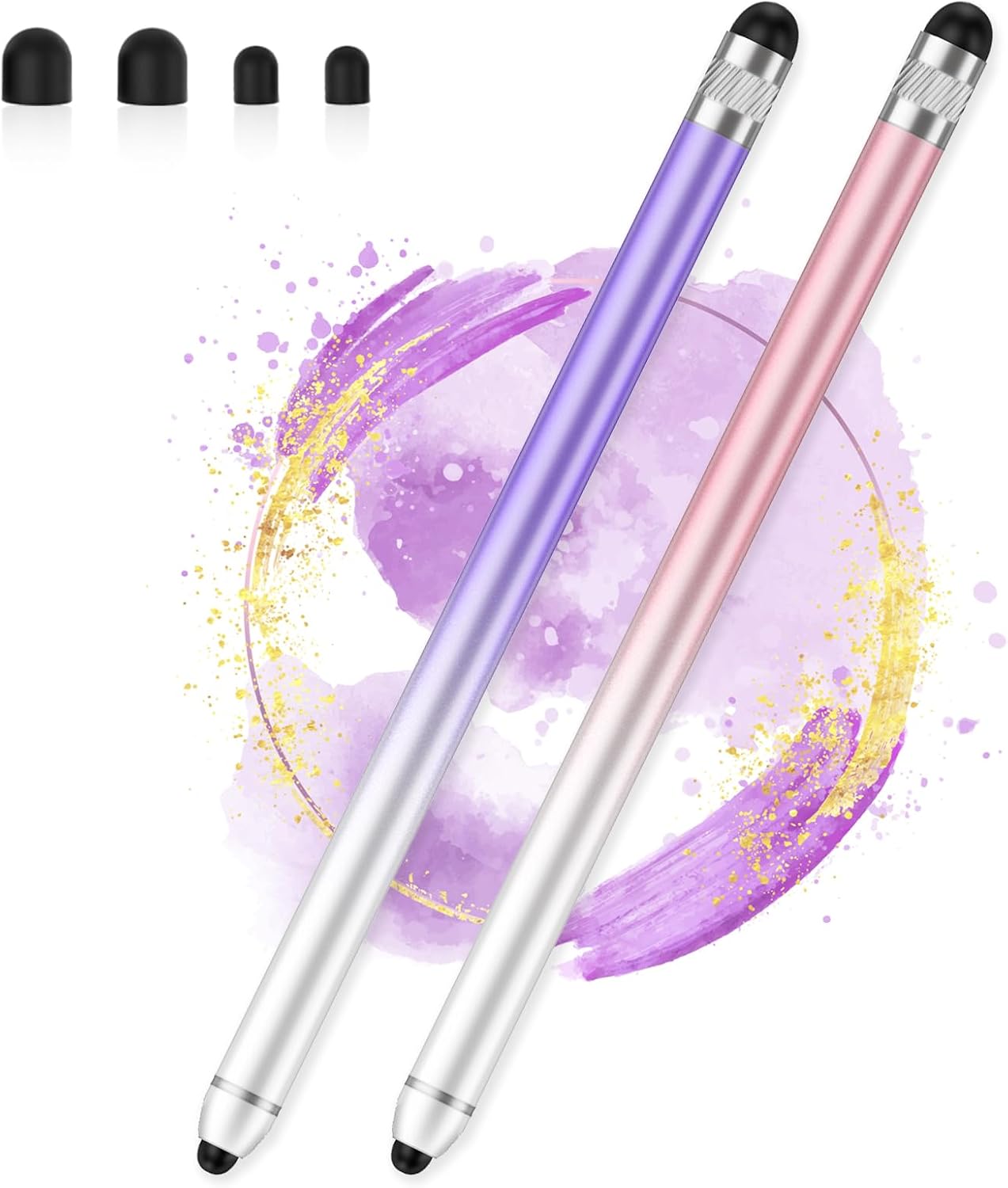 Stylus Pen for Touchscreen, Dual-end High Sensitivity Capacitive Stylus Pen for iPhoneiPadAndroidSamsungComputerTablets, AmberVec Universal Stylists Pens for Touch Screens, 2 Pack-Pink, Purple