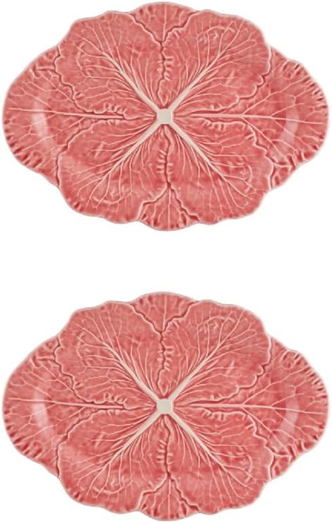 Bordallo Pinheiro Cabbage Pink Small Oval Platter, Set of 2