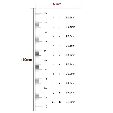 BoliOptics Microscope Inspection Black Dot Point Gauge Stain Card Film Ruler, Transparent Plastic, 0.3mm-2.0mm RT02420201