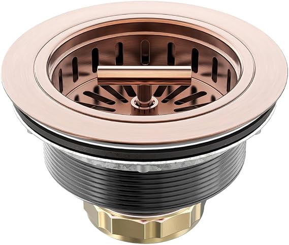 Copper Sink Drain 3.5 Inch Kitchen Sink Drain Assembly Stainless Steel Sink Strainer Sink Stopper Antique Copper Basket Strainer for 3-1/2 Inch Commercial Kitchen Sink