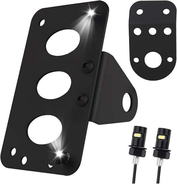 Side Motorcycle License Plate Bracket with LED License Plate Light,Heavy Duty Motorcycle Licenses Plates Holder for Horizontal/Vertical Installation,Universal Motorcycles Plates Mount