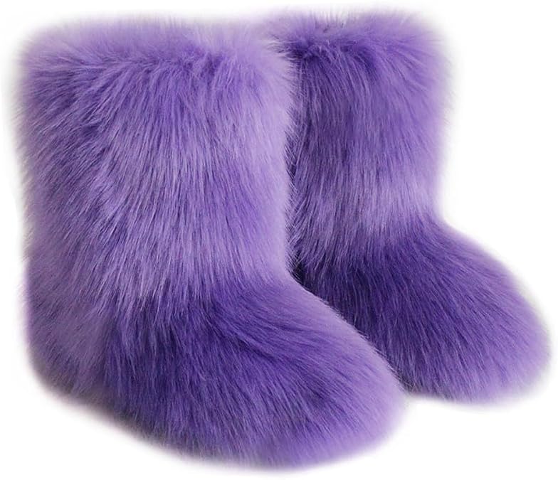 QMFUR Kids Girls Boys Furry Fluffy Short Snow Boot Suede Faux Fur Boot Winter Warm Mid-calf Boot Comfortable Flat Shoes Outdoor