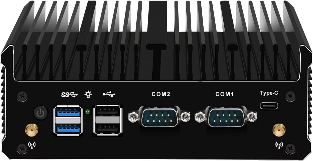 Fanless Industrial Mini PC 12th Gen J6412, 2 x i226V 2.5GbE LAN, Barebone NO RAM NO SSD, 2HD, DP, Triple Display, 2RS232 COM, Mini Desktop Computer