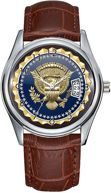 Men Watch Casual Waterproof Quartz Watches Clock Date Classic Business Brown Leather Christmas Wristwatch Presidential Service Badge [PSB] Watch