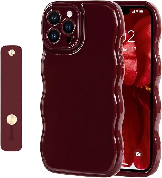 NITITOP Compatible with iPhone 13 Pro Max Case Cute Wave Frame-Wine Red