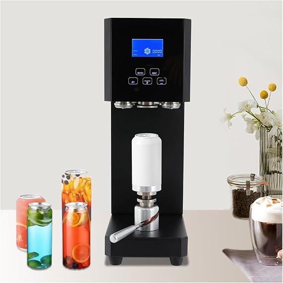 370W Semi-Automatic Can Sealer Machine, 5.5cm Sealing Diameter Milk Tea Drink Canning Machine for Drinks, Commercial Aluminum Beverage Seamer Machine with LED Display Black