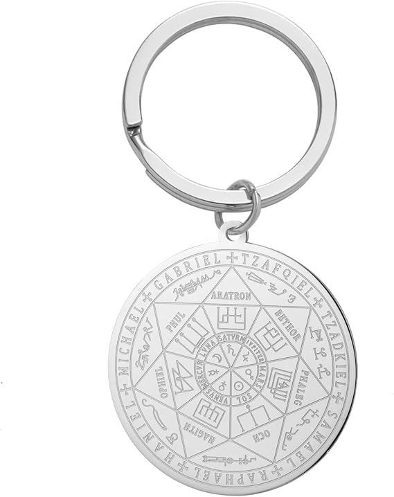 Amaxer The Seal of the Seven Archangels Keychain for Unisex Stainless Steel Tetragrammaton Archangels Protection Religious Charm Jewellery Keyring Keychain