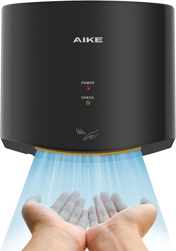 AIKE Air Wiper Compact Hand Dryer For Bathrooms, 110V Model AK2630S Black