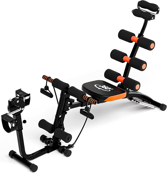 6 in 1 Ab Machine for Home Gym, Multi-Functional Adjustable Workout Bench with Leg Extension, 360 Twisting Seat, Pedal, Ab Crunch Machine for Total Body Workout
