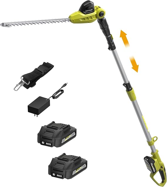 SEYVUM 20V Cordless Pole Hedge Trimmer, Bush & Shrub Cutter, 20-Inch Blade