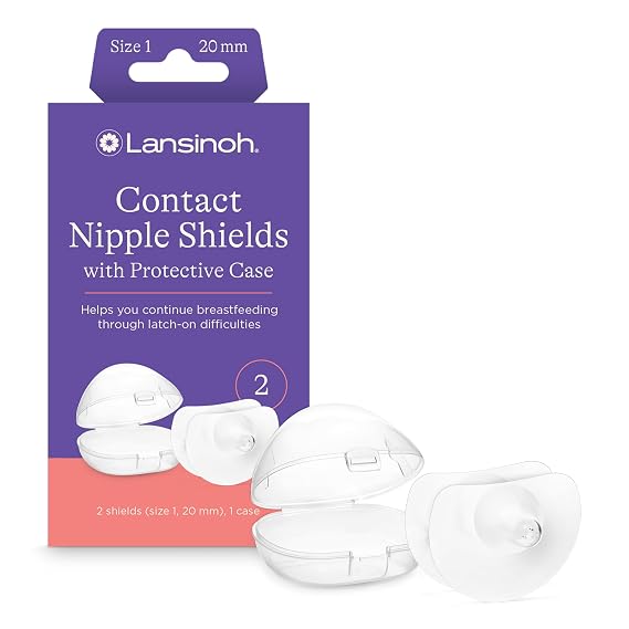 Lansinoh Contact Nipple Shields for Nursing Mothers, Ultra-Thin Soft & Flexible Silicone Shields for Sensitive Nipples and Latch-On Support (0.79 inch or 20mm), with Case, 2 Count