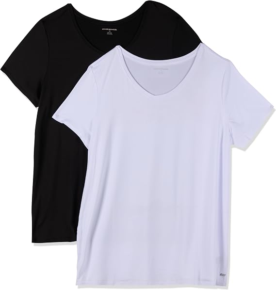 Amazon Essentials Women's Tech Stretch Short-Sleeve V-Neck T-Shirt (Available in Plus Size), Multipacks