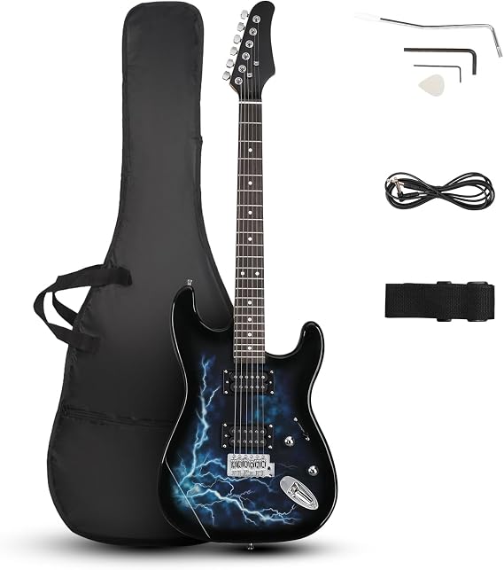 Ktaxon 39 Inch Solid Body Electric Guitar with H-H Pickup, Black Lightning