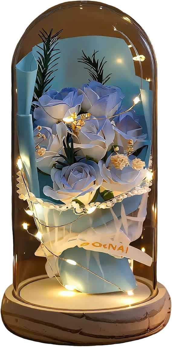 Eternal Rose Sparkly Artifical Flower Gift for Women, Enchanted Sparkly Flower Artifical, Preserved Roses Lamp, Forever Glass Dome Gifts for Anniversary Mothers Women Girlfriend Wife Her Birthday