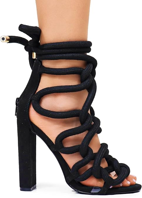 Liliana Women Chunky heel rope lace up high heel sandals | Party Sandals