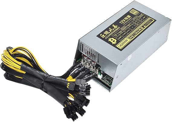 2000W 12V 166A ETH Mining Machine Power Supply 100-220V Input 10x6Pin 80% Efficiency Multi-GPU for BTC Antminer Bitcoin Mining Server