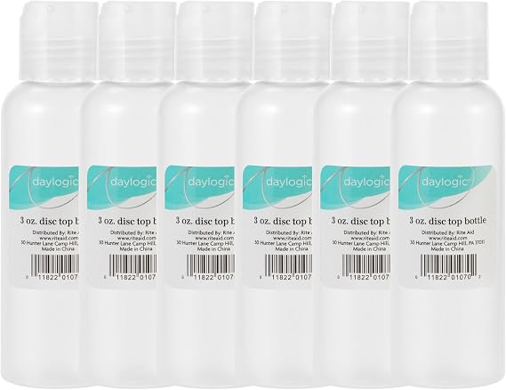 Daylogic Disc Bottle, Container For Shampoo, Conditioner, Lotion, Clear, Plastic Bottles, Disc Top Cap, Refillable & Reusable, TSA Approved, Travel-Friendly & Multipurpose, 3 oz., 1 Count