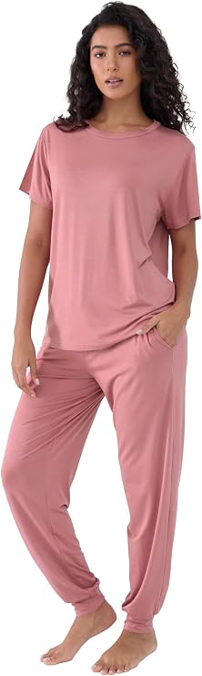 Joyaria Bamboo Viscose Pajamas Women Soft Cooling Short Sleeve Jogger Pants