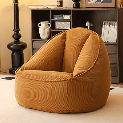 SXBCyan Bean Bag Chair Cover No Filler Lazy Sofas Without Filler Corduroy Lounger Seat Bean Bag Pouf Puff Couch Tatami Living Room BeanbagsApricot Yellow,Single Cover