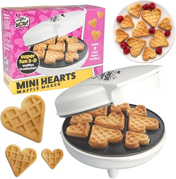 Mini Hearts Waffle Maker, 9 Heart Shaped Waffles or Pancakes, Non-Stick