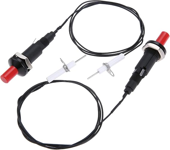 Aupoko 2Pcs Piezo Spark Ignition Kit, Push Button Igniter with Heat-resistant Electrode and 1 Meter Wire, Type of 1 Out 2, Fit for Gas Fireplace, Oven, Heater, Kitchen Stove Ignitor