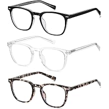 EYECEDAR 3-Pack Reading Glasses for Women Blue Light Blocking Square Style Frame Metal Spring Hinges with Three Fine Pouch Eyeglasses Readers 3.00