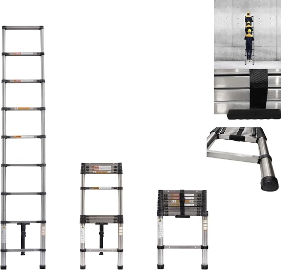 Telescoping A Frame Ladder 2.6M(8.5 FT),Extension Ladder,Multi-Purpose Steel Telescopic Ladders with Non-Slip Rubber Feet, Folding Extendable Ladder for Home use,Indoor,Building Construction
