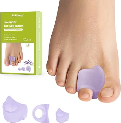 Bukihome Toe Separator for Overlapping Toes - 12 Pack Toe Spacers for Bunions with Lavender Extract - Toe Corrector for Hammer Toes, Realign Crooked Toes Multi-Size, Lavender