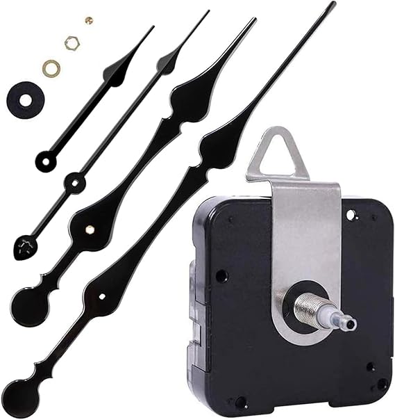 EMOON High Torque Clock Movement Mechanism with 11 Inch Long Spade Hands, Quartz Clock Motor Kit for Custom Repair Clock, Total Shaft Length 1 1/8 in (Black)