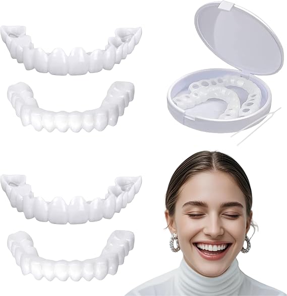 2 Pairs Clip in Instant Veneers Dentures Fake Teeth,False Teeth Veneers Top & Bottom,Temporary Dentures Fake Teeth Confident Instant Smile,Whitening Temporary Tooth for Bad Teeth,Tooth Repair Kit