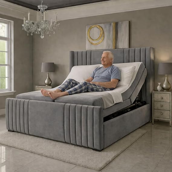 The Electric Adjustable Sleep well Mobility bed With Mattress And Headboard (Grey Plush, 3ft single)