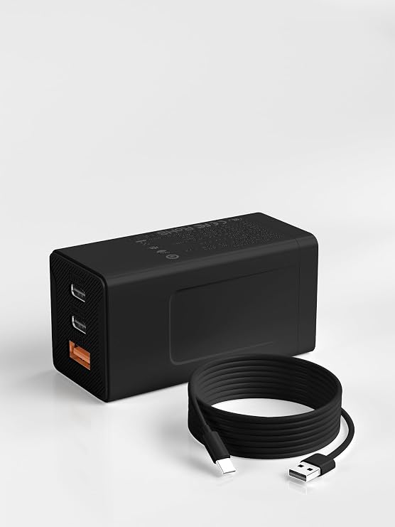 65W USB C Charger, 3-Port PD Fast Charger Block Compact USB-C Power Adapter, for MacBook Pro/Air, iPhone 16/15/14, iPad Pro/Air, Galaxy, Steam Deck, Dell XPS 13 & More (Black, with Cable)