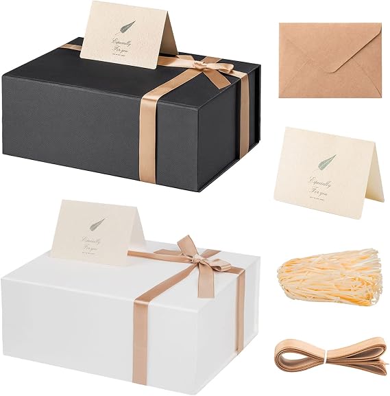 LIFELUM Gift Box 13 x 10 x 5 inch Large Black Gift Box with Magnetic Lids for Bithday Gifts Box Contains Card, Ribbon, Shredded Paper Filler (1 Pcs)