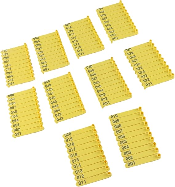 001-100 Number Plastic Livestock Tag Integrated for Cattle Sheep and Goats Durable and Easy to Recognize Made of High Grade Plastic 100 Pack