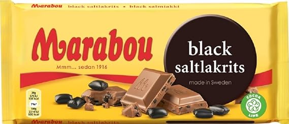 Marabou Black Saltlakrits - Salty Licorice - Original - Swedish - Milk Chocolate - Bar 180 g