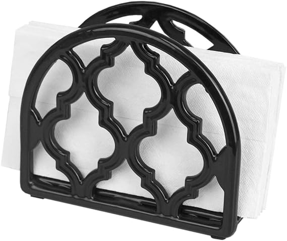 Home Basics Cast Iron Paper Napkin Holder/Freestanding Tissue Dispenser For Kitchen Countertops, Dining Table, Picnic Table, Indoor & Outdoor Use, Durable Storage and Organization Option (Black)