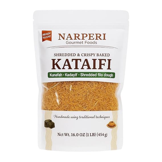 Narperi Gourmet Kataifi Shredded Filo Dough, 1 lb Crispy Kataifi Pastry, Vegan Ready-to-Eat, Traditional Middle Eastern & Turkish Dessert, Perfect for Ramadan, Eid, Iftar & Kunafa