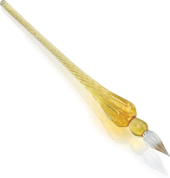 Jacques Herbin - Ref 21453T - Traditional Glass Quill Pen with Gift Box - Sand Colour - 18cm Long, Suitable for Fountain Pen Ink, Handmade, Twisted Glass Threads
