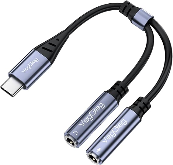 VegGieg Type-C to 3.5mm Aux ve Mikrofon Dönüştürücü Adaptör DAC Chip HiFi Ses Kartı