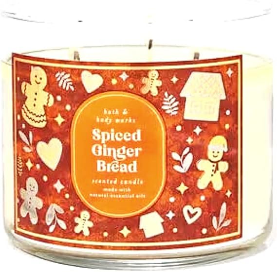 Bath & Body Works、White Barn 3芯キャンドル エッセンシャルオイル付き - 14.5オンス - 2021年クリスマスの香り!スパイスジンジャーブレッド