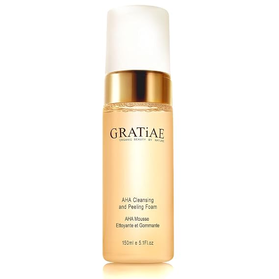 Gratiae Organics AHA Cleansing and Peeling Foam Non-Drying Facial Cleanser for Sensitive Skin, 5.1 fl oz