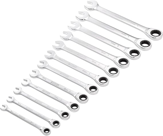 Draper 27689 HI-TORQ Metric Ratchet Combination Spanner Set (12 Piece), Silver