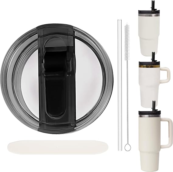 Replacement Leak Proof Tumbler FLIP Lid With Straw - Fit For Stanley ProTour Quencher and Quencher H2.0 20oz,30oz Tumbler (Black, 20oz and 30oz)