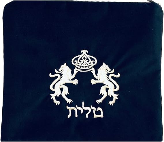Lions and Crown in Silver Threading Velvet Tallit/Tefillin Bag