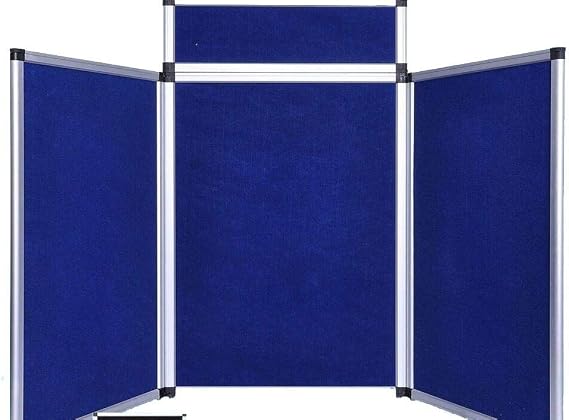 6' 3+1 Hook and Loop Blue & Black Folding Panel with Header Board for Trade Show and seminar Presentation (Fabric can NOT Hold Heavy Objects)