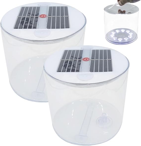 Inflatable Solar Lanterns, 2-Pack Waterproof Foldable Camping Lights with Handles for Emergencies