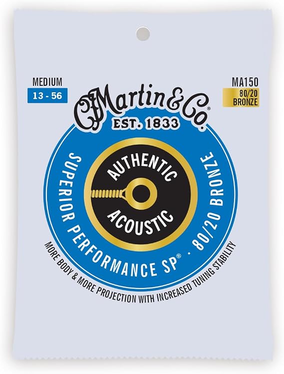 Martin Authentic Acoustic Guitar Strings, Superior Performance Medium 13-56, 80/20 Bronze