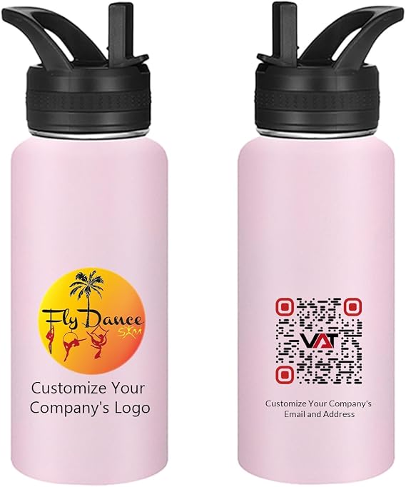 Personalized Water Bottle 32oz, Custom Logo Water Bottle 75 Pack,Insulated Stainless Steel,Customized Gifts for Kids(Pink)